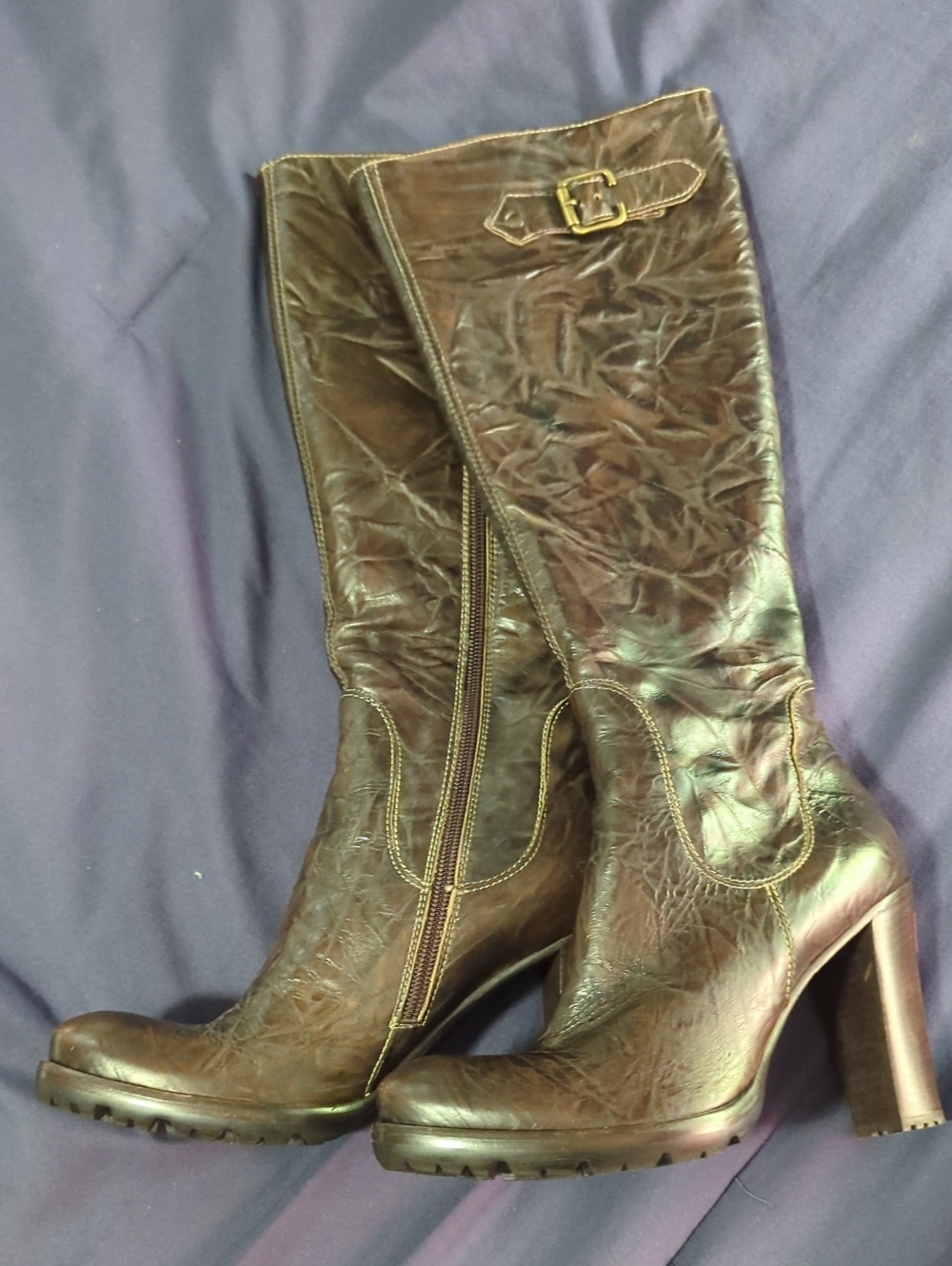 Women's Tall Brown Leather Heeled Riding Boots
